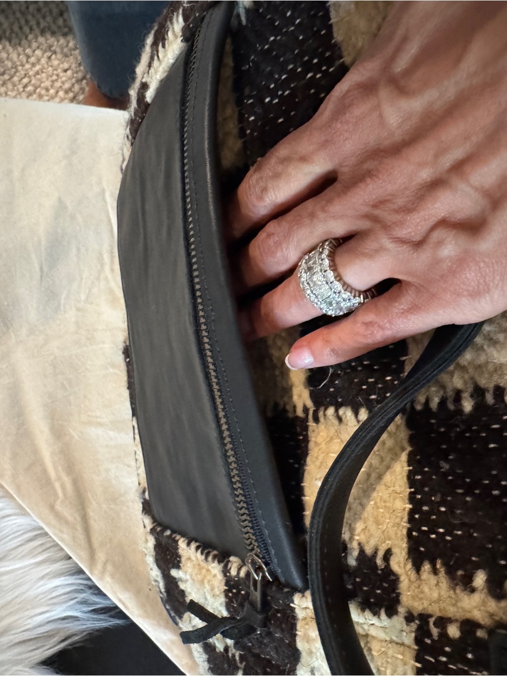 Nena & Co Brown and Cream Checkered Overnight Bag with Black Leather Trim - New! - Picture 14 of 17